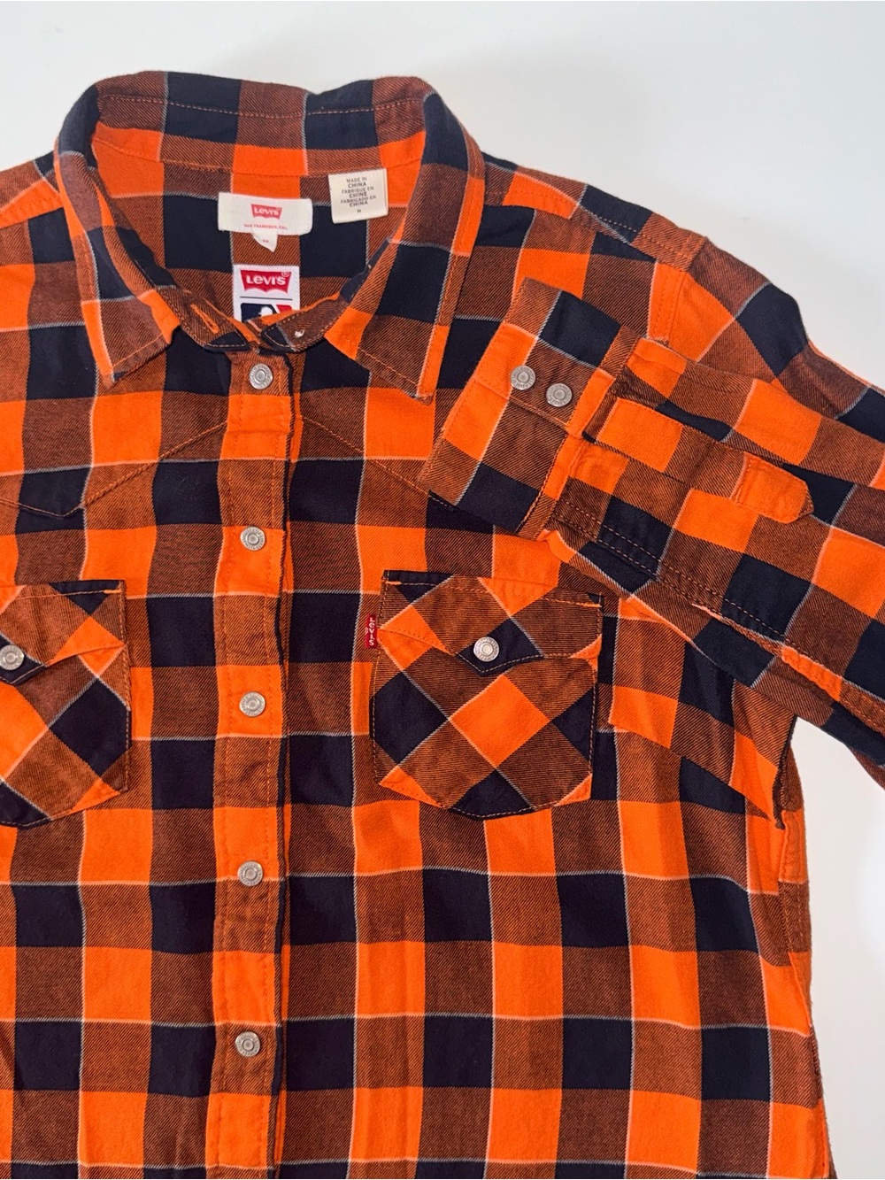 Levis MLB San Francisco Giants Button Down Shirt Boys M Orange Black Plaid